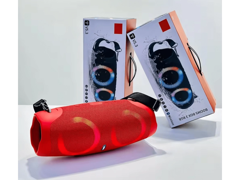 Голяма блутут тонколона Booms Box 3 RGB с червен корпус и светлини Голяма блутут тонколона Booms Box 3 RGB с червен корпус и светлини - Boomsbox 1531-red