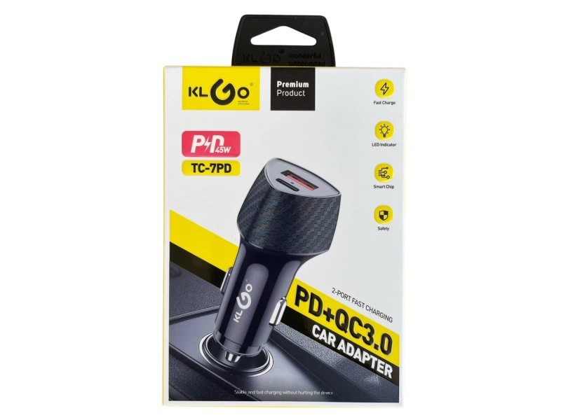 Зарядно за кола KLGO TC-7PD 45W 12 / 24V Зарядно за кола KLGO TC-7PD 45W 12 / 24V - KLGO 3173