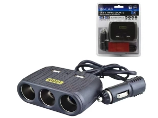 Разклонител за запалка Olesson 1512, 3 гнезда, 2 USB порта