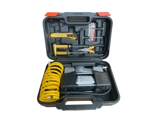 Компресор за кола с куфар + комплект за ремонт на гуми