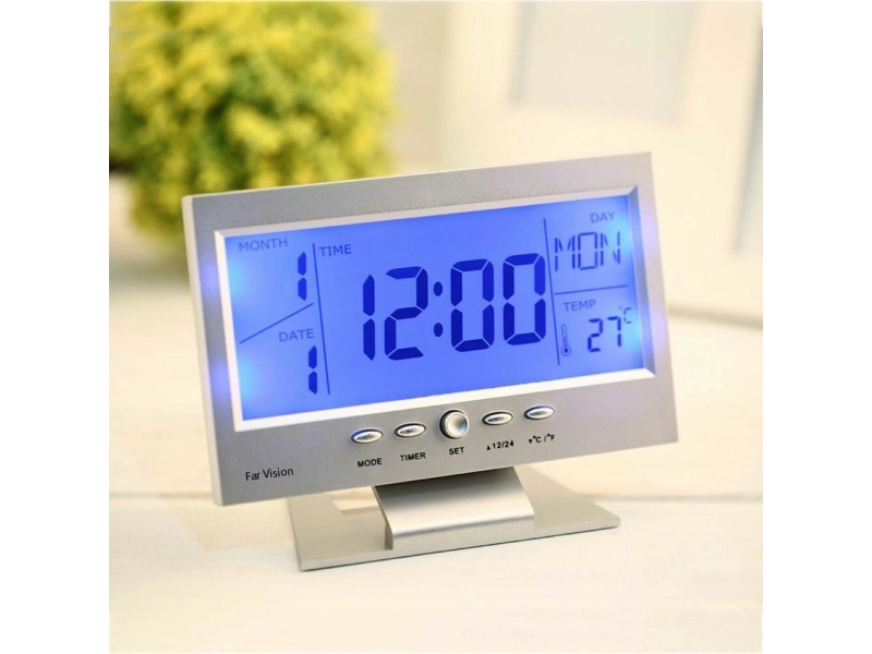 Часовник с голям LCD дисплей DS-8082 - Сив Часовник с голям LCD дисплей DS-8082 - Сив - 19115-silver