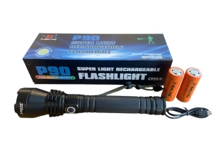 Професионален компактен мощен фенер P90 с две батерии 90 000lm