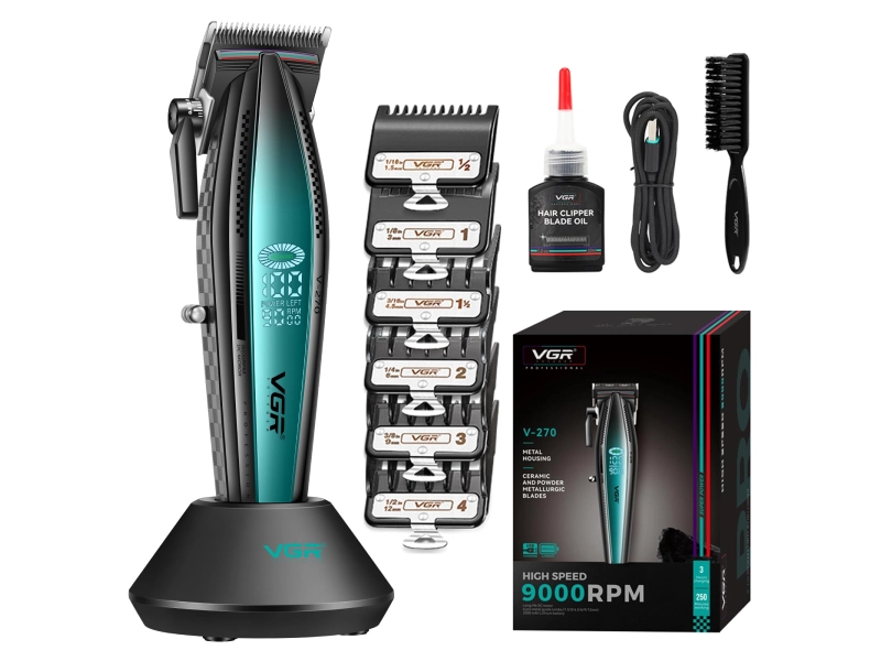Машинка за подстригване VGR V-270 с зарядна стойка (Зелен) Машинка за подстригване VGR V-270 с зарядна стойка (Зелен) - VGR 3128-green