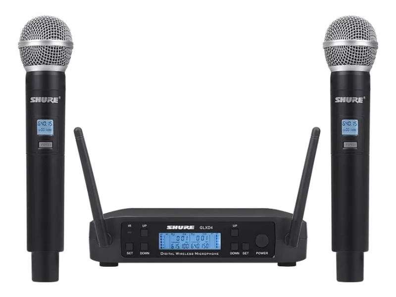 Комплект 2 броя безжични микрофони и UHF приемник с дисплей Shure GLXD4 Комплект 2 броя безжични микрофони и UHF приемник с дисплей Shure GLXD4 - Shure 3153