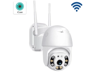 Външна въртяща WiFi AI камера 5MP, ICSee, Бяла