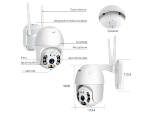 Външна въртяща WiFi AI камера 5MP, ICSee, Бяла