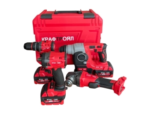 Комплект акумулаторен къртач, ъглошлайф, гайковерт и винтоверт с 3 броя батерии 36V 8Ah и зарядно KraftRoyal Комплект акумулаторен къртач, ъглошлайф, гайковерт и винтоверт с 3 броя батерии 36V 8Ah и зарядно KraftRoyal - подобен продукт