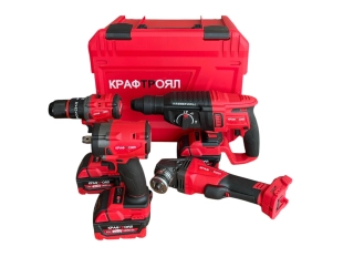 Комплект перфоратор, ъглошлайф, гайковерт и винтоверт с 3 броя батерии 36V 8Ah и зарядно KraftRoyal Комплект перфоратор, ъглошлайф, гайковерт и винтоверт с 3 броя батерии 36V 8Ah и зарядно KraftRoyal - подобен продукт