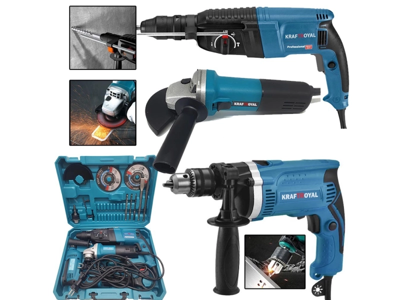 Комплект от перфоратор, ъглошлайф 125 мм и бормашина 1200W KraftRoyal Комплект от перфоратор, ъглошлайф 125 мм и бормашина 1200W KraftRoyal - KraftRoyal 3014