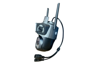 Тройна външна въртяща WiFi AI камера 12MP с три обектива и 50 диода, ICSee, Черна